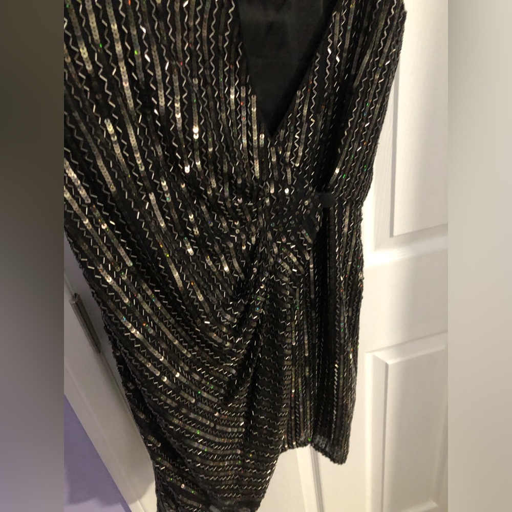 Parker Black Sequin/Beaded Cocktail Silk Dress - Picture 3 of 16